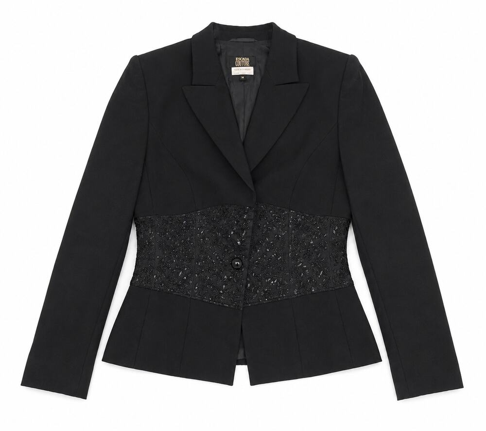 Escada Couture Black Beaded Corset Waist Blazer Jacket DE 36 US 6 Luxury